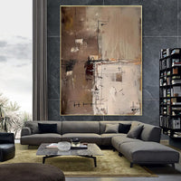 HKM-257427 Handmade Abstract Oil Painting Canvas Wall Art for Living Room - Modern Brown Texture Unstretched