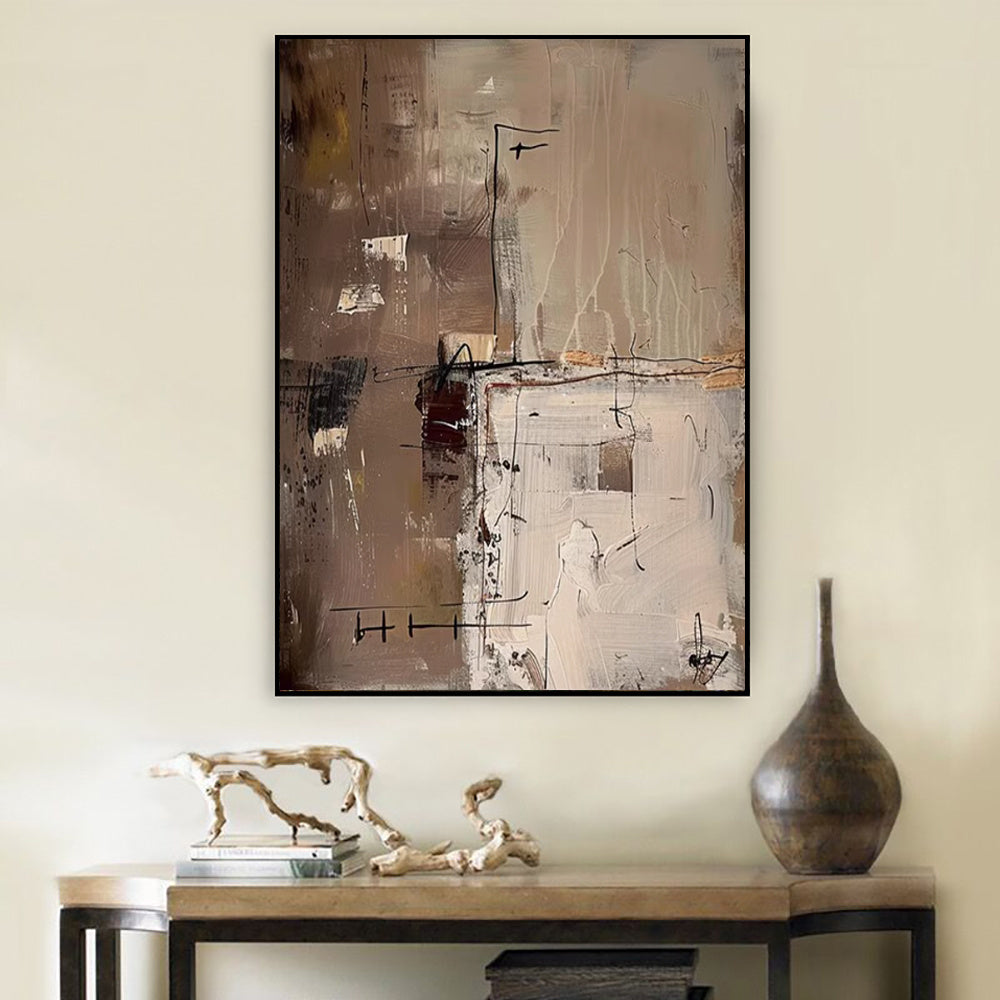 HKM-257427 Handmade Abstract Oil Painting Canvas Wall Art for Living Room - Modern Brown Texture Unstretched