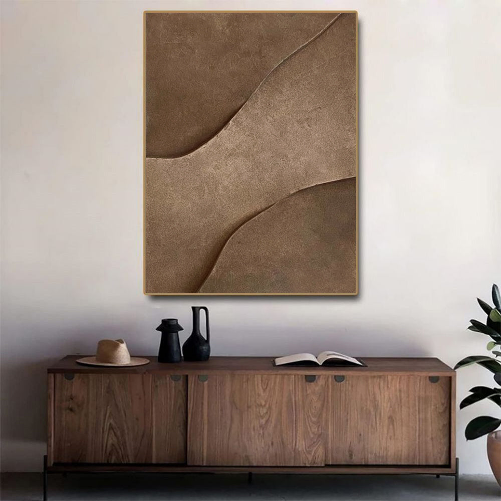 HKM-257427 Handmade Abstract Oil Painting Canvas Wall Art for Living Room - Modern Brown Texture Unstretched