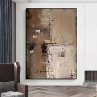 HKM-257427 Handmade Abstract Oil Painting Canvas Wall Art for Living Room - Modern Brown Texture Unstretched
