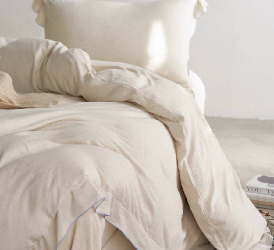 HKM-257491 Linen Washed Four-Piece Bed Set for 1.5m, 1.8m, and 2.0m Beds