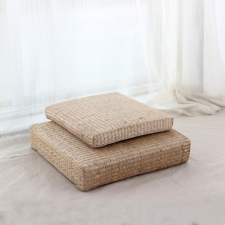 HKM-257619 Light Yellow Tatami Straw Woven Futon Cushion for Bay Window Yoga and Floor Use