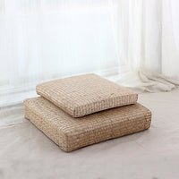 HKM-257619 Light Yellow Tatami Straw Woven Futon Cushion for Bay Window Yoga and Floor Use
