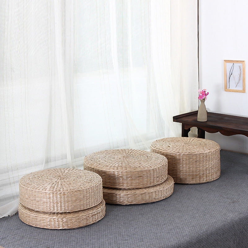 HKM-257619 Light Yellow Tatami Straw Woven Futon Cushion for Bay Window Yoga and Floor Use