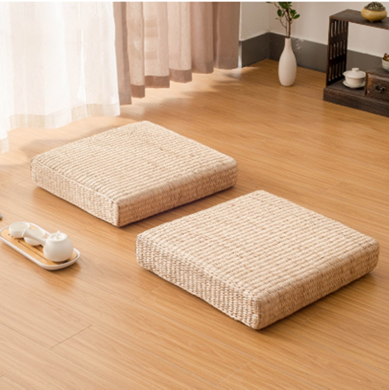 HKM-257619 Light Yellow Tatami Straw Woven Futon Cushion for Bay Window Yoga and Floor Use