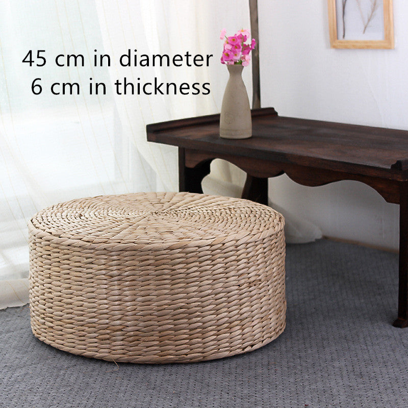 HKM-257619 Light Yellow Tatami Straw Woven Futon Cushion for Bay Window Yoga and Floor Use