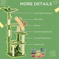 HKM-258131 Multi-Level Cat Climbing Tower with Sisal Rope, Anti-Tipping Design, Green & Beige, Stable Particle Board Construction