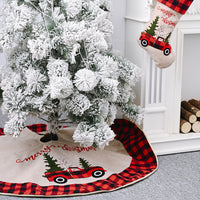 HKM-258259 Car-Themed Linen Christmas Tree Skirt, 120CM Holiday Decoration