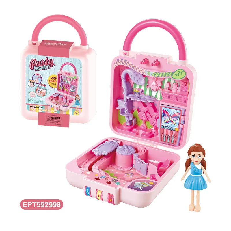 KTX-258323 Dancing Party Pretend Play Suitcase with Doll and Makeup Toys for Girls Ages 2-13