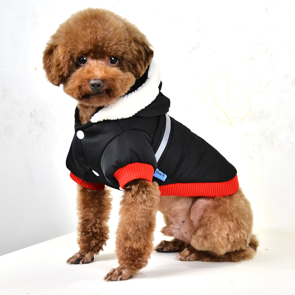 HKM-258323 Hooded T-Shaped Reflective Cotton-Padded Jacket for Small Dogs in Multiple Colors