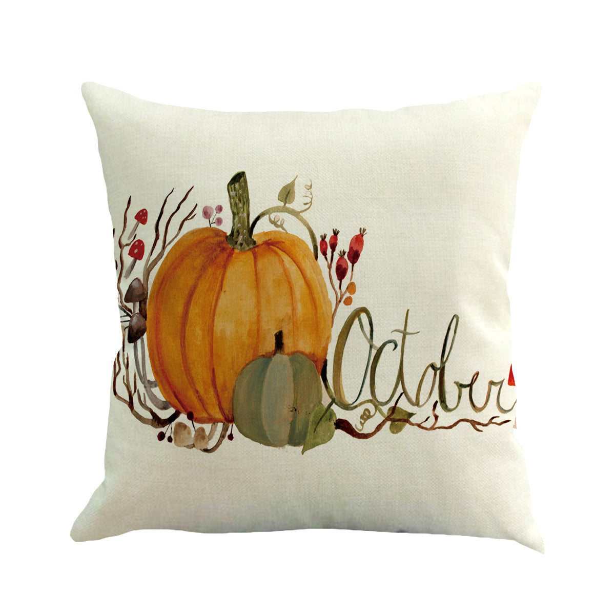 HKM-258323 Thanksgiving Plant and Flower Design Linen Cushion Cover 45x45cm