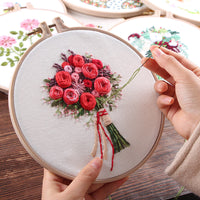 HKM-258643 Handmade Embroidery Kit for Decorative Wall Art - 15cm Bamboo Frame, Complete Accessories Included