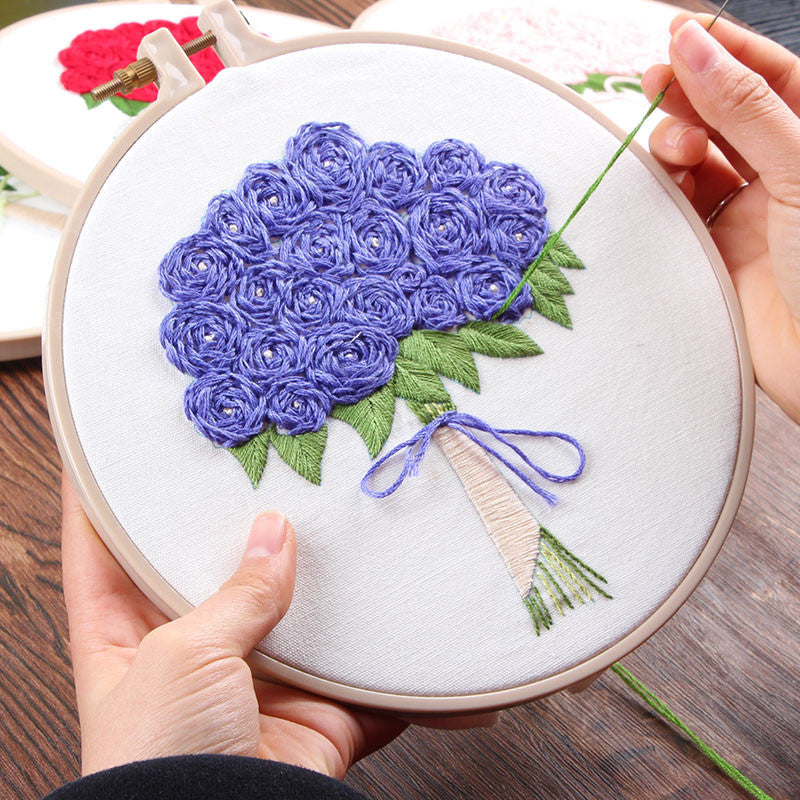 HKM-258643 Handmade Embroidery Kit for Decorative Wall Art - 15cm Bamboo Frame, Complete Accessories Included