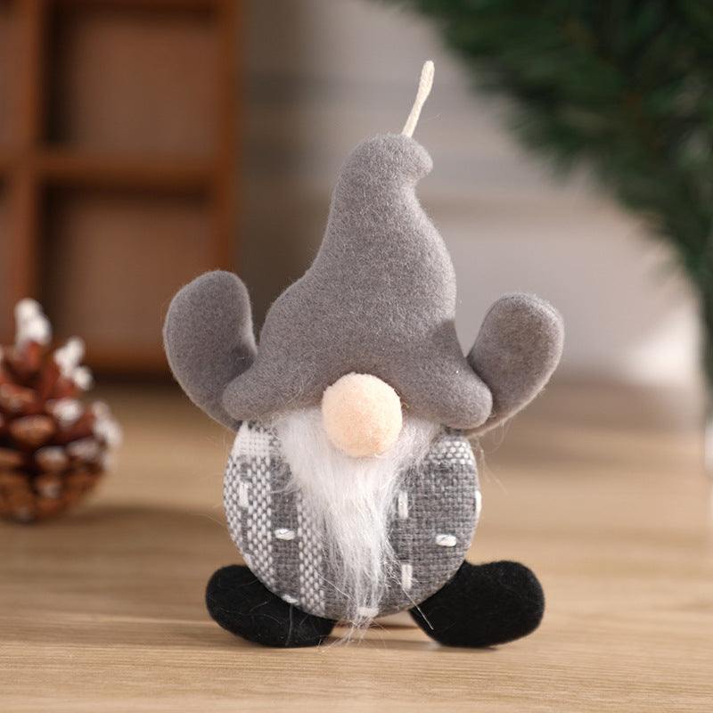 HKM-258771 Dancing Faceless Santa Claus Fabric Doll Christmas Decoration Pendant in Green, Red, and Gray