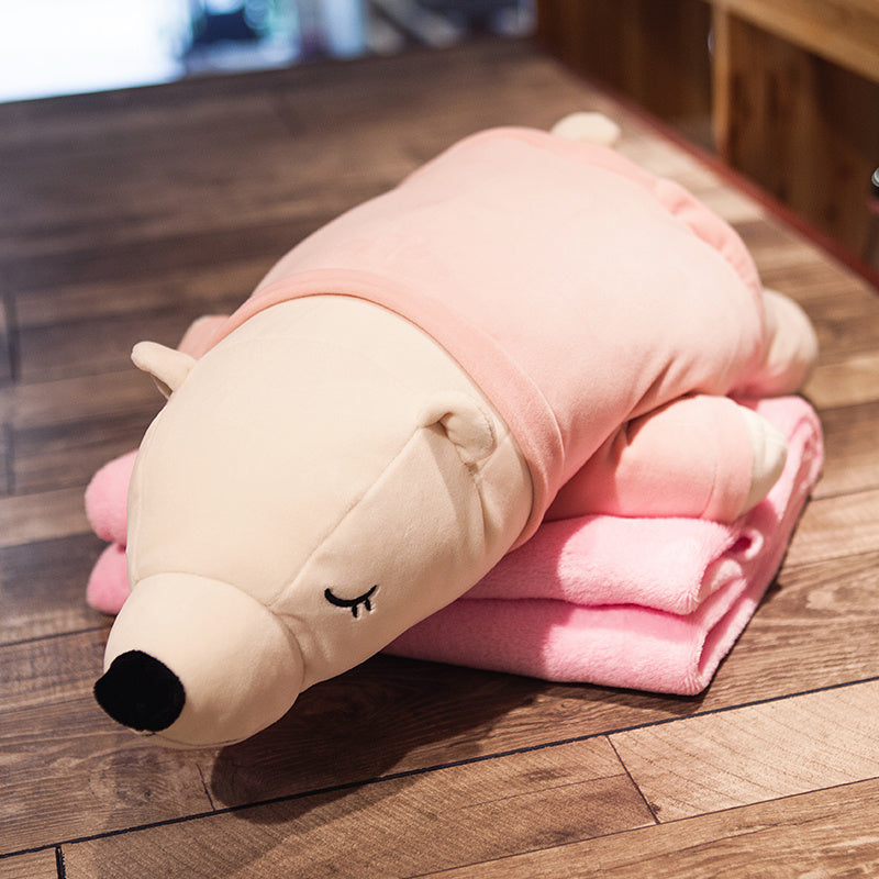 HKM-258771 Husky Cartoon Plush Nap Pillow and Air Conditioning Blanket in Coral Fleece, 70cm x 1.7m