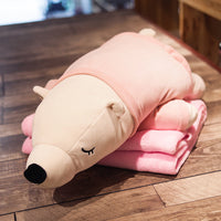 HKM-258771 Husky Cartoon Plush Nap Pillow and Air Conditioning Blanket in Coral Fleece, 70cm x 1.7m