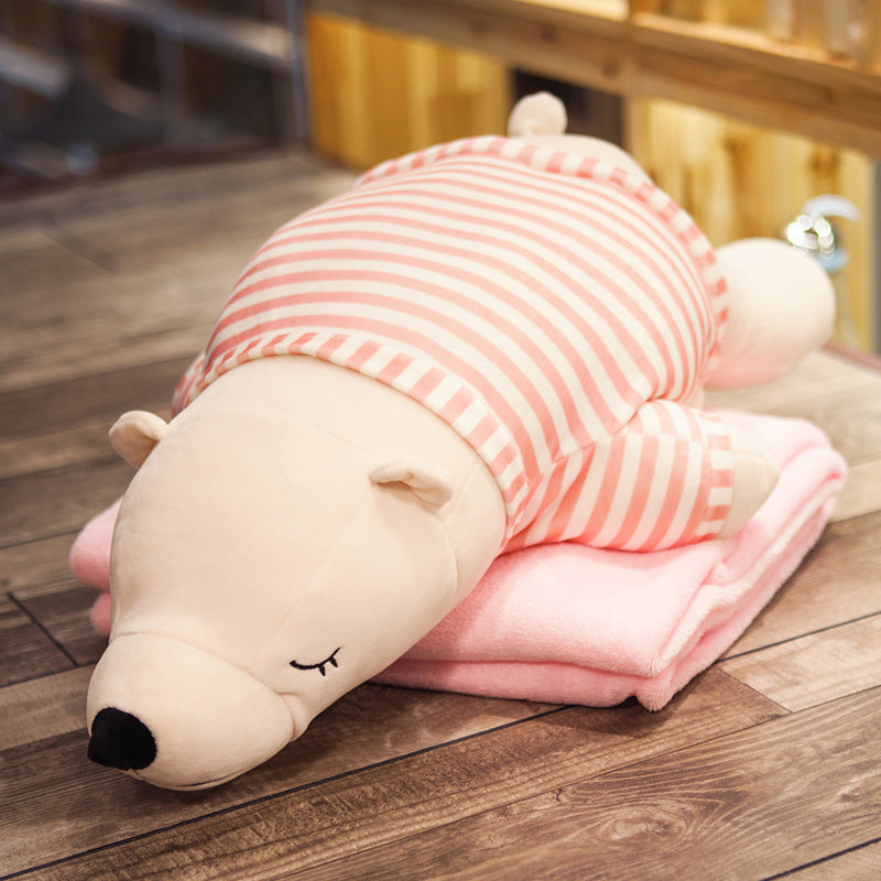 HKM-258771 Husky Cartoon Plush Nap Pillow and Air Conditioning Blanket in Coral Fleece, 70cm x 1.7m