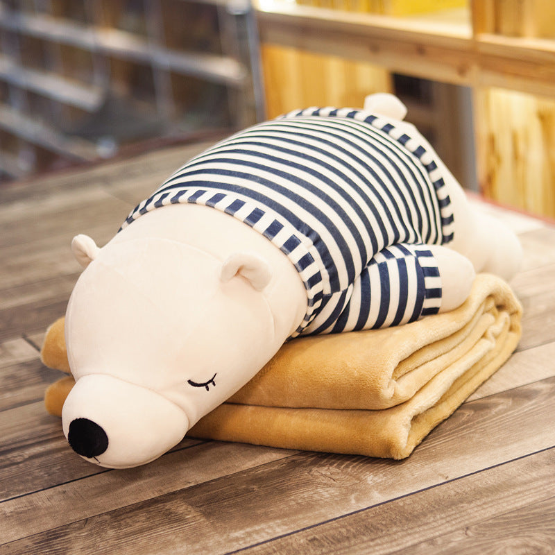 HKM-258771 Husky Cartoon Plush Nap Pillow and Air Conditioning Blanket in Coral Fleece, 70cm x 1.7m