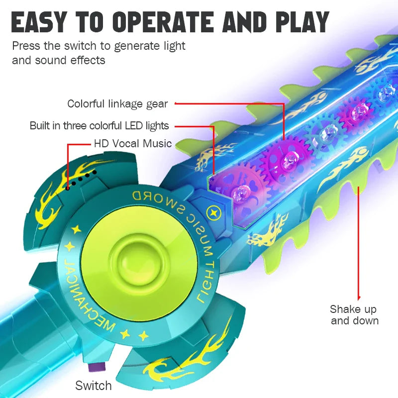 HKM-258899 Colorful Light-Up Toy Sword with Sound Effects for Kids Ages 3 and Up - 35.5 cm Pretend Play Fun