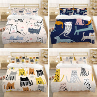 HKM-258963 Cartoon Cat Nordic Style Three-Piece Duvet Cover Set, Multiple Sizes Available
