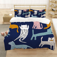 HKM-258963 Cartoon Cat Nordic Style Three-Piece Duvet Cover Set, Multiple Sizes Available