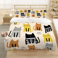 HKM-258963 Cartoon Cat Nordic Style Three-Piece Duvet Cover Set, Multiple Sizes Available
