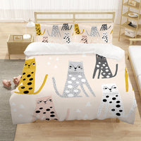 HKM-258963 Cartoon Cat Nordic Style Three-Piece Duvet Cover Set, Multiple Sizes Available