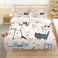 HKM-258963 Cartoon Cat Nordic Style Three-Piece Duvet Cover Set, Multiple Sizes Available