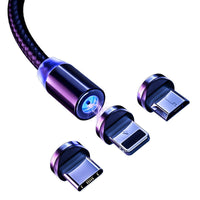 HKM-259027 Nylon Magnetic Data Cable for Apple and Android Devices - 3-in-1, 1m & 2m Lengths, Multiple Connectors Available