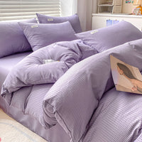 HKM-259475 Brushed Waffle Four Piece Bedding Set in Solid Colors for Modern Minimalist Style