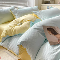 HKM-259475 Brushed Waffle Four Piece Bedding Set in Solid Colors for Modern Minimalist Style