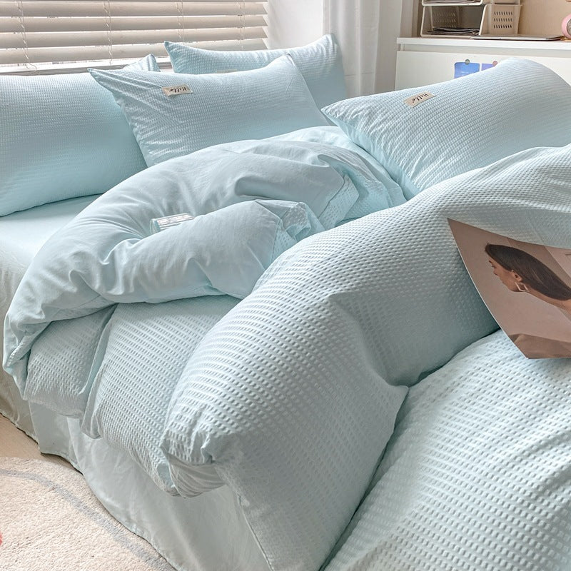 HKM-259475 Brushed Waffle Four Piece Bedding Set in Solid Colors for Modern Minimalist Style