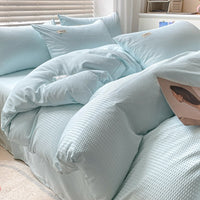 HKM-259475 Brushed Waffle Four Piece Bedding Set in Solid Colors for Modern Minimalist Style