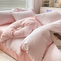 HKM-259475 Brushed Waffle Four Piece Bedding Set in Solid Colors for Modern Minimalist Style