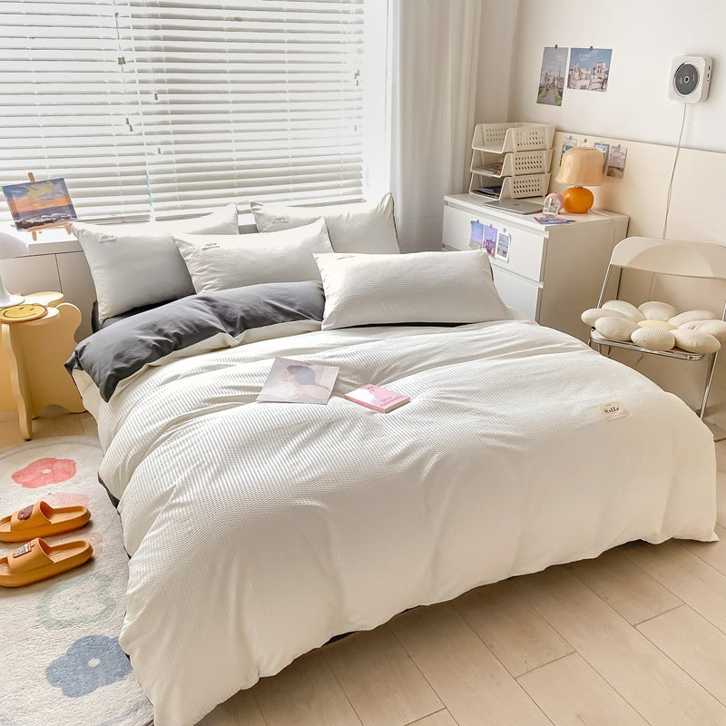 HKM-259475 Brushed Waffle Four Piece Bedding Set in Solid Colors for Modern Minimalist Style