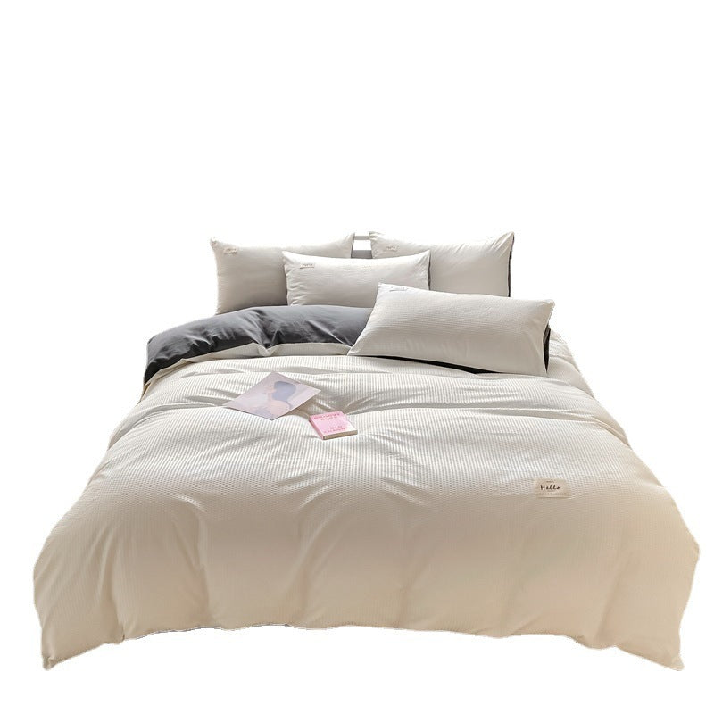 HKM-259475 Brushed Waffle Four Piece Bedding Set in Solid Colors for Modern Minimalist Style