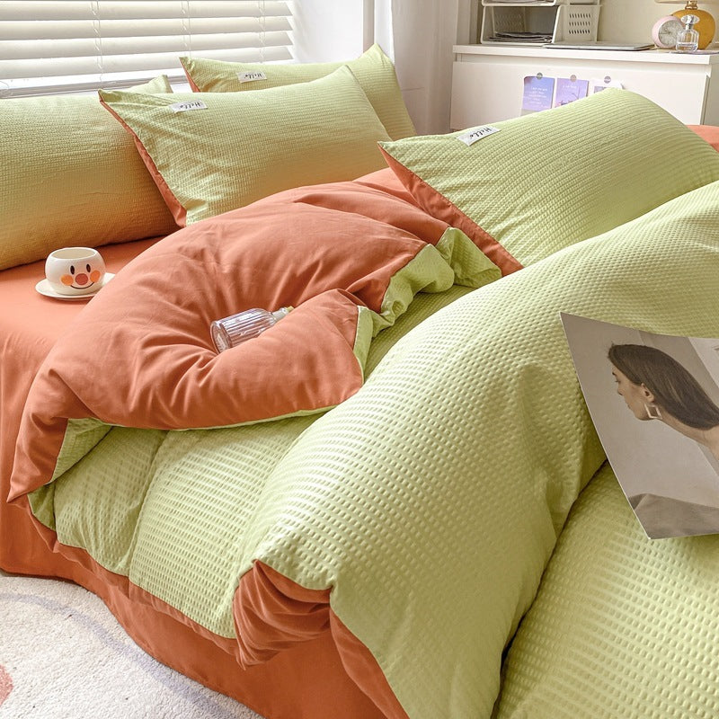 HKM-259475 Brushed Waffle Four Piece Bedding Set in Solid Colors for Modern Minimalist Style