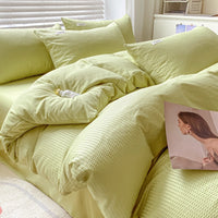 HKM-259475 Brushed Waffle Four Piece Bedding Set in Solid Colors for Modern Minimalist Style