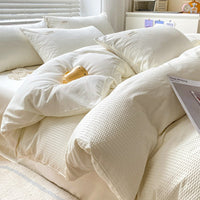 HKM-259475 Brushed Waffle Four Piece Bedding Set in Solid Colors for Modern Minimalist Style