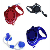 HKM-259667 Durable Dog Leash with Water Bottle and Cup - Available in Red, Black, or Blue