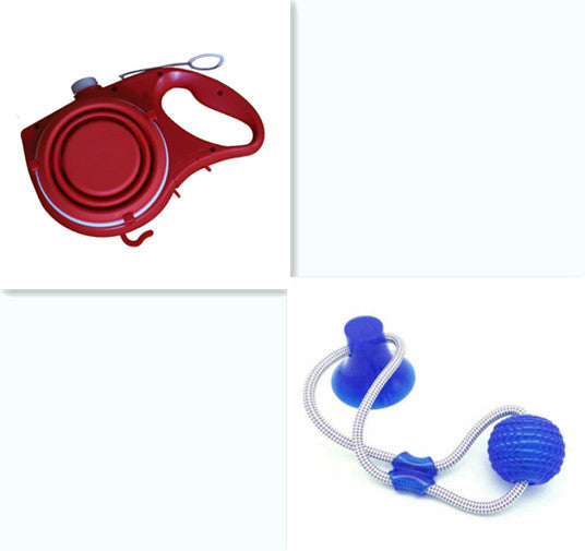 HKM-259667 Durable Dog Leash with Water Bottle and Cup - Available in Red, Black, or Blue