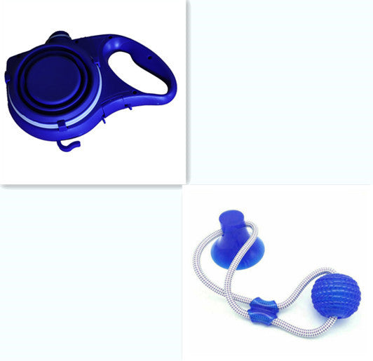 HKM-259667 Durable Dog Leash with Water Bottle and Cup - Available in Red, Black, or Blue