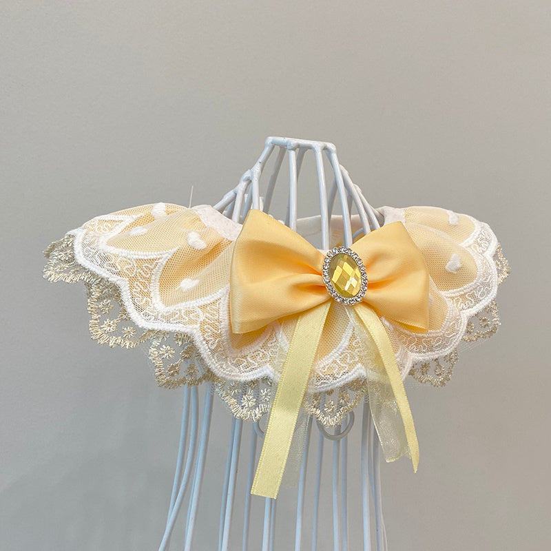 HKM-259731 Lace Bib Shooting Prop for Cats and Dogs - Yellow Polyester Towelette, Sizes XS to XL