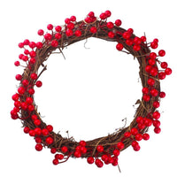 HKM-259923 Berry Red Fruit Wreath - Wood Garland in 30CM, 35CM, and 40CM Sizes