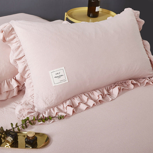 HKM-260115 Washed Cotton Ruffle Bedding Set – 4-Piece Duvet Cover, Sheet & Pillowcases