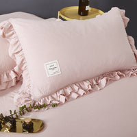 HKM-260115 Washed Cotton Ruffle Bedding Set – 4-Piece Duvet Cover, Sheet & Pillowcases