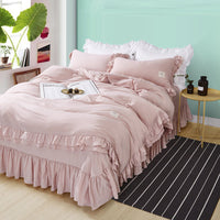 HKM-260115 Washed Cotton Ruffle Bedding Set – 4-Piece Duvet Cover, Sheet & Pillowcases