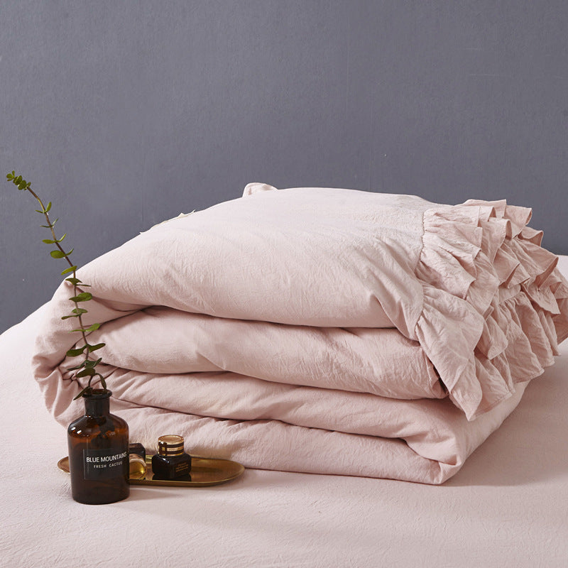 HKM-260115 Washed Cotton Ruffle Bedding Set – 4-Piece Duvet Cover, Sheet & Pillowcases