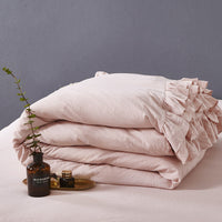 HKM-260115 Washed Cotton Ruffle Bedding Set – 4-Piece Duvet Cover, Sheet & Pillowcases