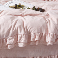 HKM-260115 Washed Cotton Ruffle Bedding Set – 4-Piece Duvet Cover, Sheet & Pillowcases